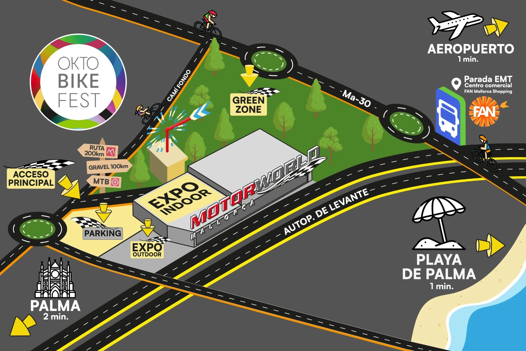 Mapa de Motorworld Mallorca — a 1 min de l'aeroport i de Platja de Palma, a 5 min de Palma